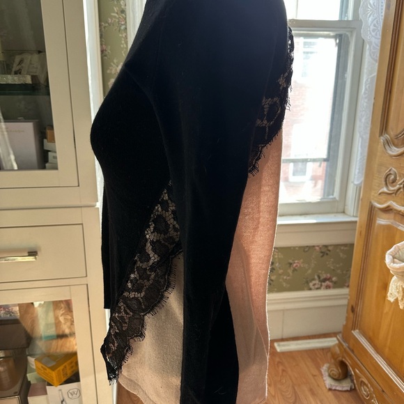 Black and Blush cashmere Sweater with Lace Accents from Autumn Cashmere